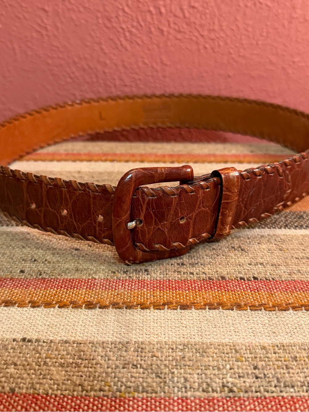 Harold’s Italian Alligator Embossed Brown Leather Belt Size L